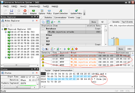 Sax2 IDS detect the SQL Injection Attacks real-time